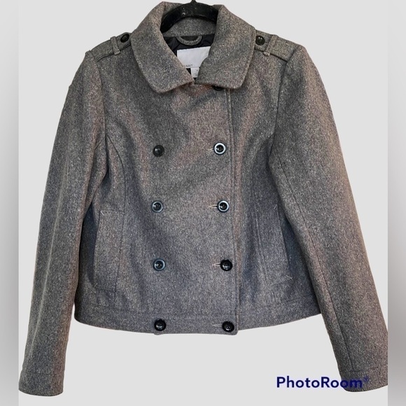 OLD NAVY Charcoal Gray Double-Breasted Cropped Blazer, Size Medium, GUC. - Picture 1 of 8